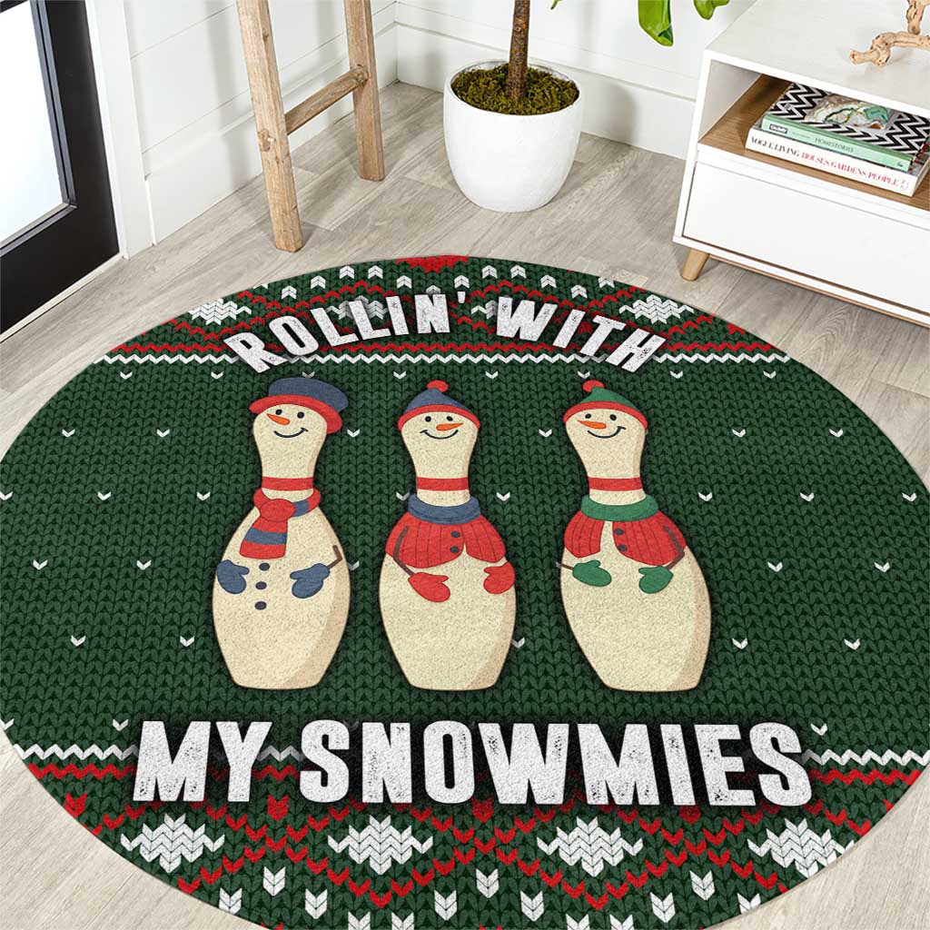 Christmas Bowling Rollin With My Snowmies Round Carpet Xmas Holiday Patterns - Wonder Print Shop