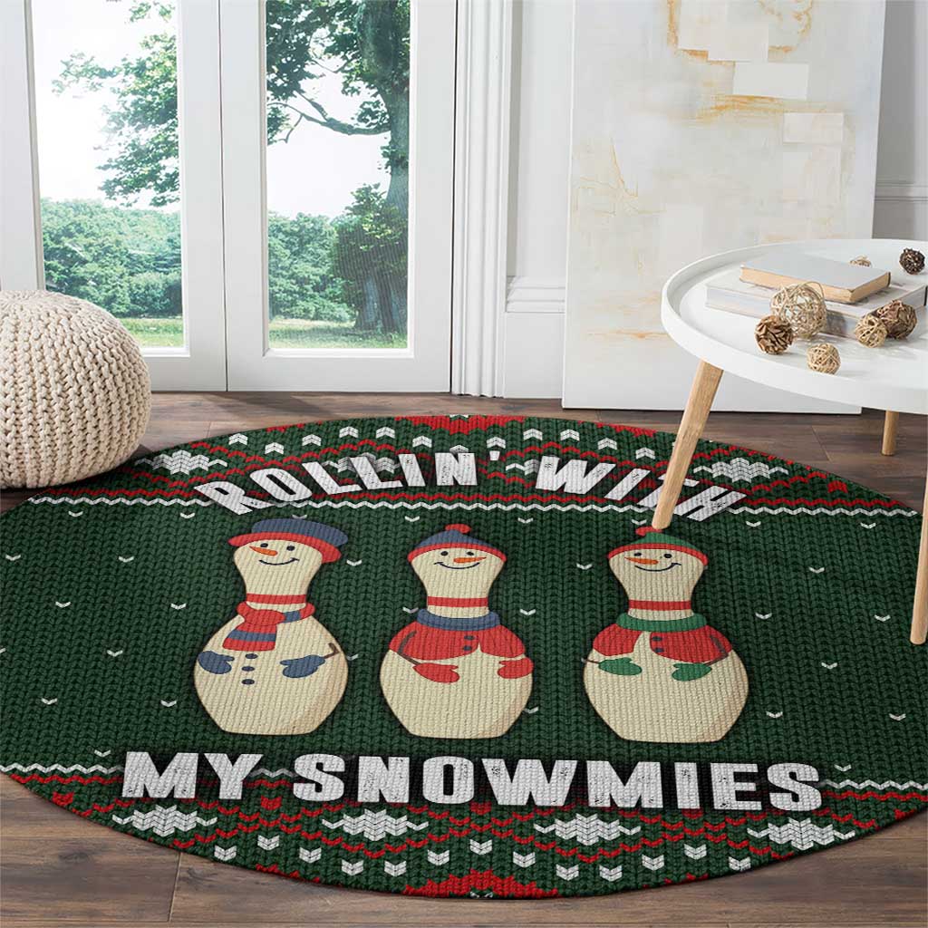 Christmas Bowling Rollin With My Snowmies Round Carpet Xmas Holiday Patterns - Wonder Print Shop