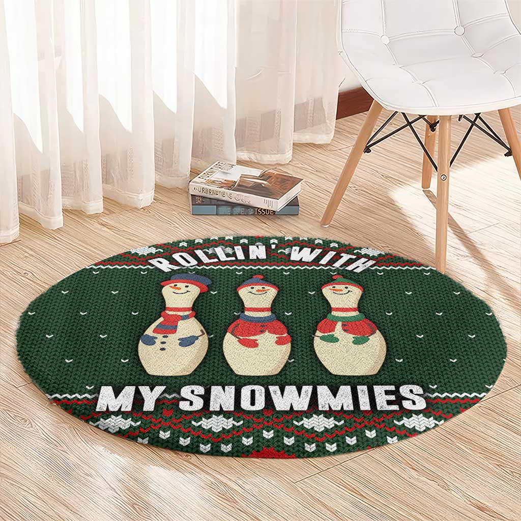 Christmas Bowling Rollin With My Snowmies Round Carpet Xmas Holiday Patterns - Wonder Print Shop