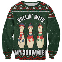 Christmas Bowling Rollin With My Snowmies Sweatshirt Xmas Holiday Patterns - Wonder Print Shop