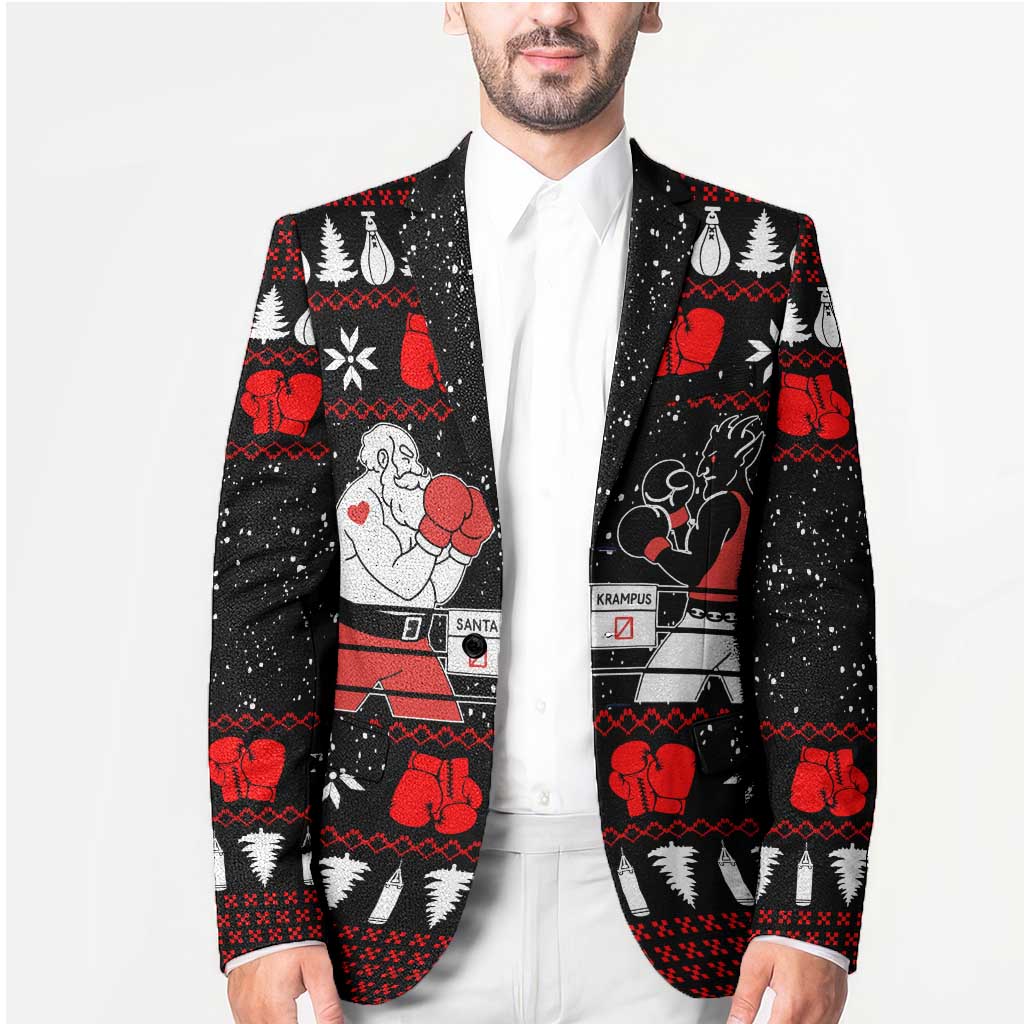 Christmas Boxing Santa And Krampus Blazer Xmas Holiday Patterns - Wonder Print Shop