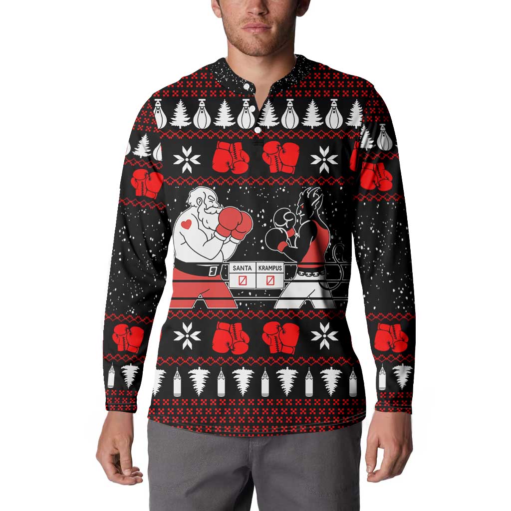 Christmas Boxing Santa And Krampus Button Sweatshirt Xmas Holiday Patterns - Wonder Print Shop