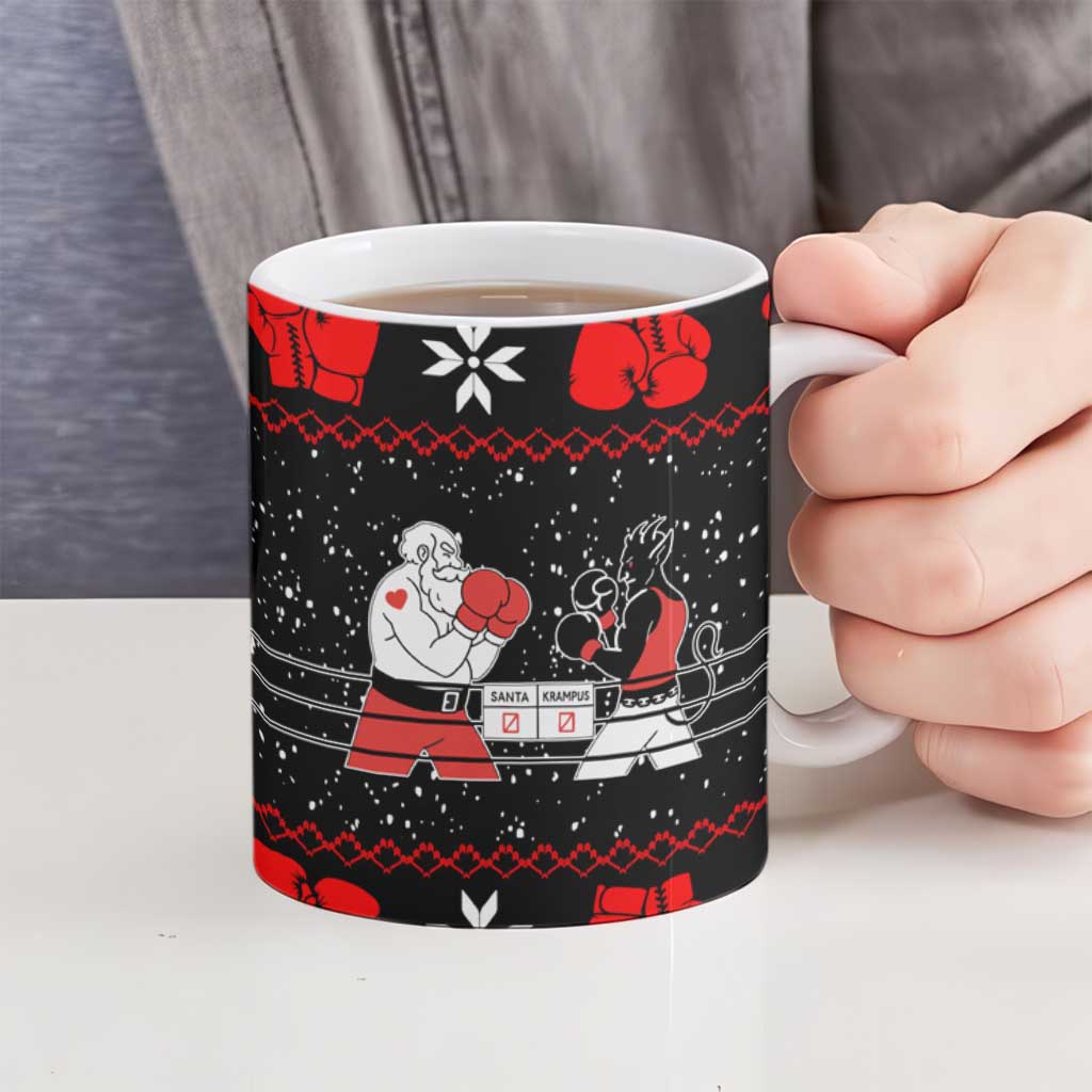 Christmas Boxing Santa And Krampus Ceramic Mug Xmas Holiday Patterns - Wonder Print Shop