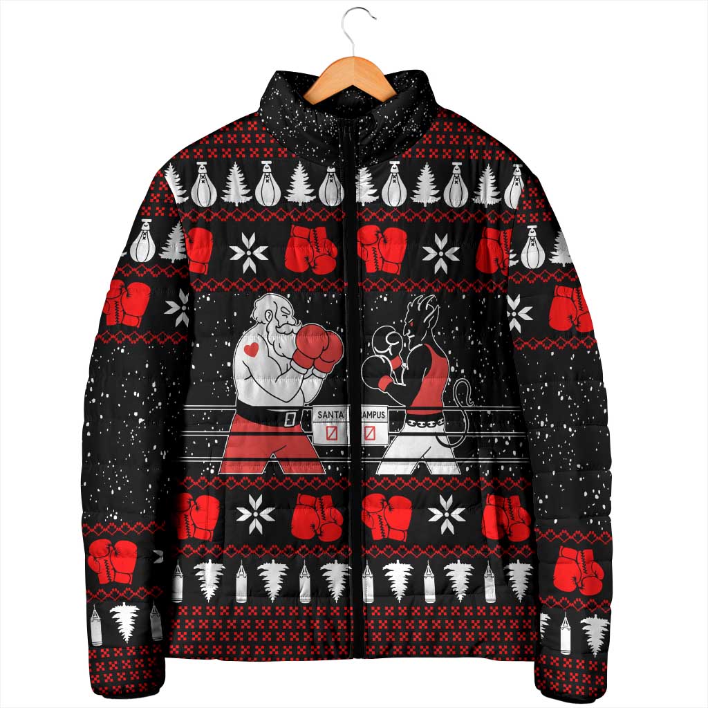 Christmas Boxing Santa And Krampus Padded Jacket Xmas Holiday Patterns - Wonder Print Shop
