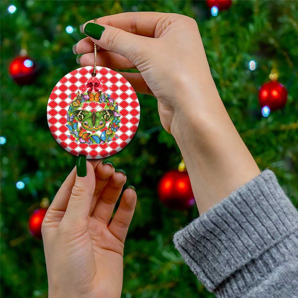 Christmas Butterfly Wreath Ceramic Ornament Xmas Holiday Patterns - Wonder Print Shop