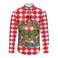 Christmas Butterfly Wreath Long Sleeve Button Shirt Xmas Holiday Patterns - Wonder Print Shop