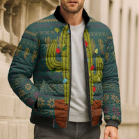 Cactus Christmas Bomber Puffer Jacket Xmas Holiday Patterns - Wonder Print Shop