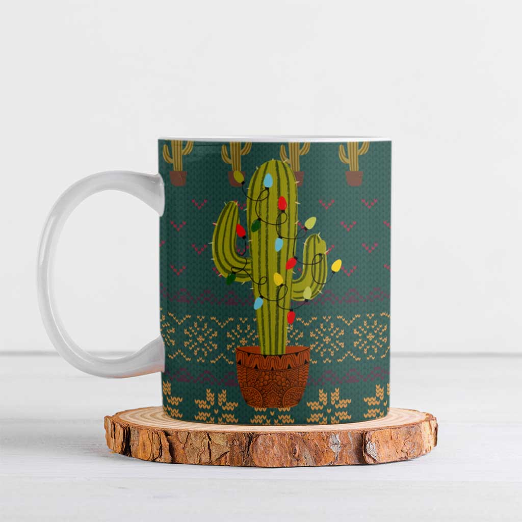 Cactus Christmas Ceramic Mug Xmas Holiday Patterns - Wonder Print Shop
