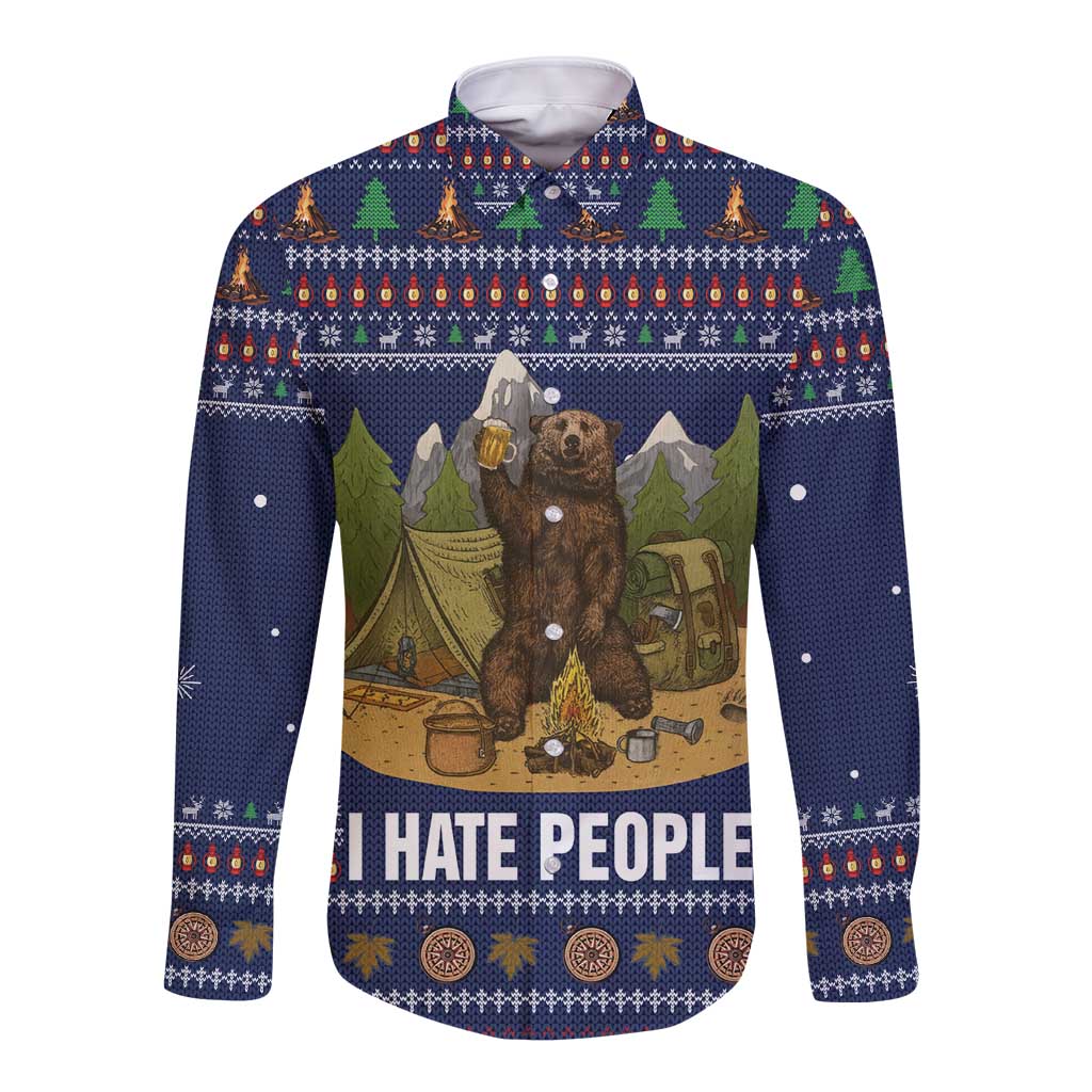 Camping I Hate People Christmas Long Sleeve Button Shirt Xmas Holiday Patterns - Wonder Print Shop