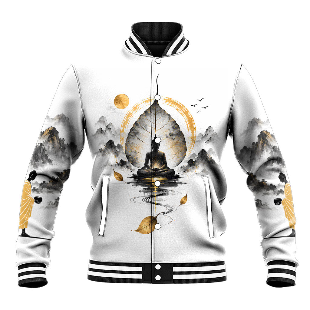 Bodhi Day Baseball Jacket Zen Meditation Ink Wash Landscape Art