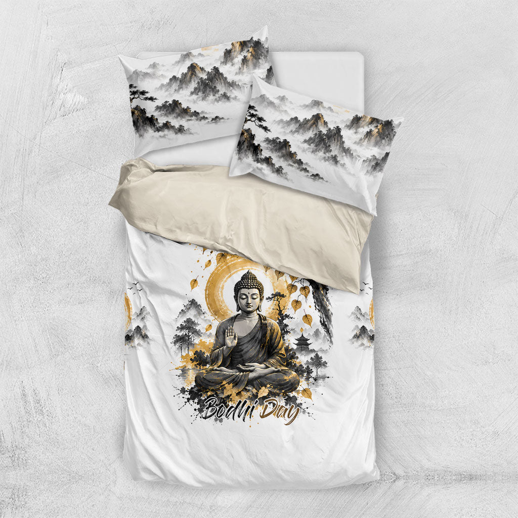 Bodhi Day Bedding Set Zen Meditation Ink Wash Landscape Art