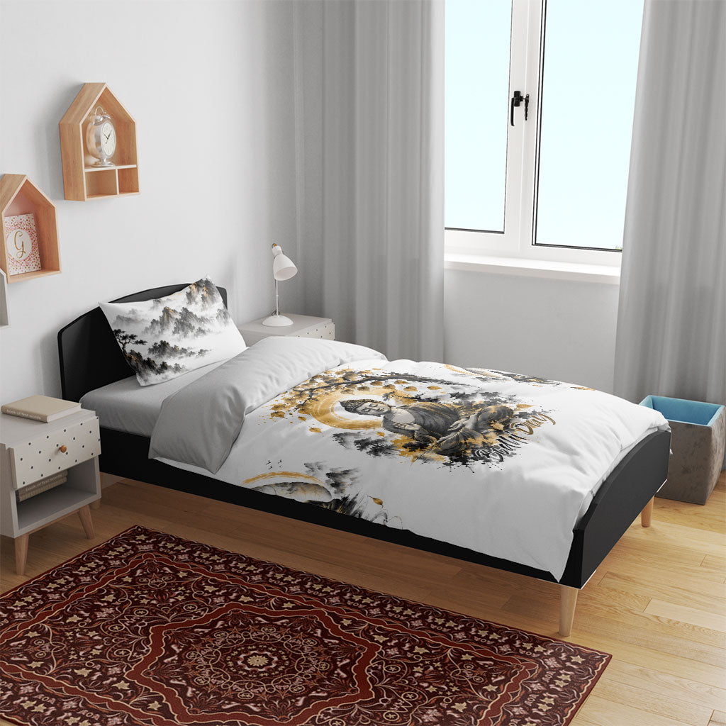 Bodhi Day Bedding Set Zen Meditation Ink Wash Landscape Art