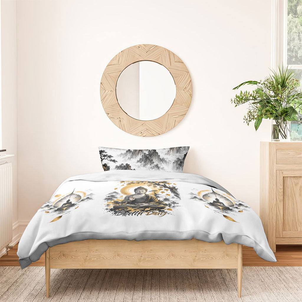 Bodhi Day Bedding Set Zen Meditation Ink Wash Landscape Art