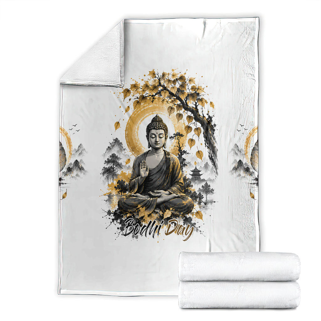 Bodhi Day Blanket Zen Meditation Ink Wash Landscape Art