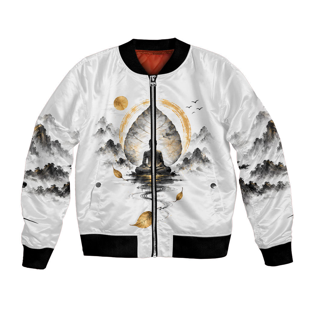 Bodhi Day Bomber Jacket Zen Meditation Ink Wash Landscape Art