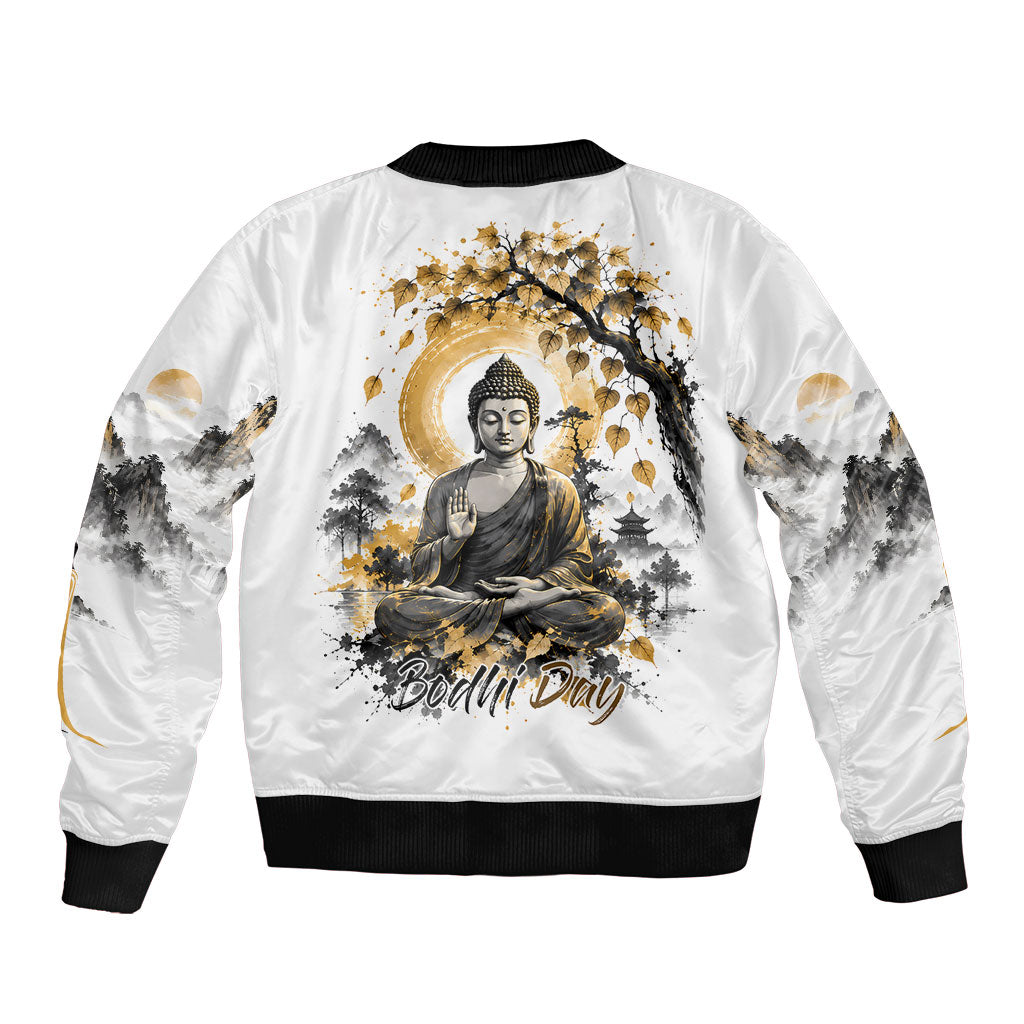 Bodhi Day Bomber Jacket Zen Meditation Ink Wash Landscape Art