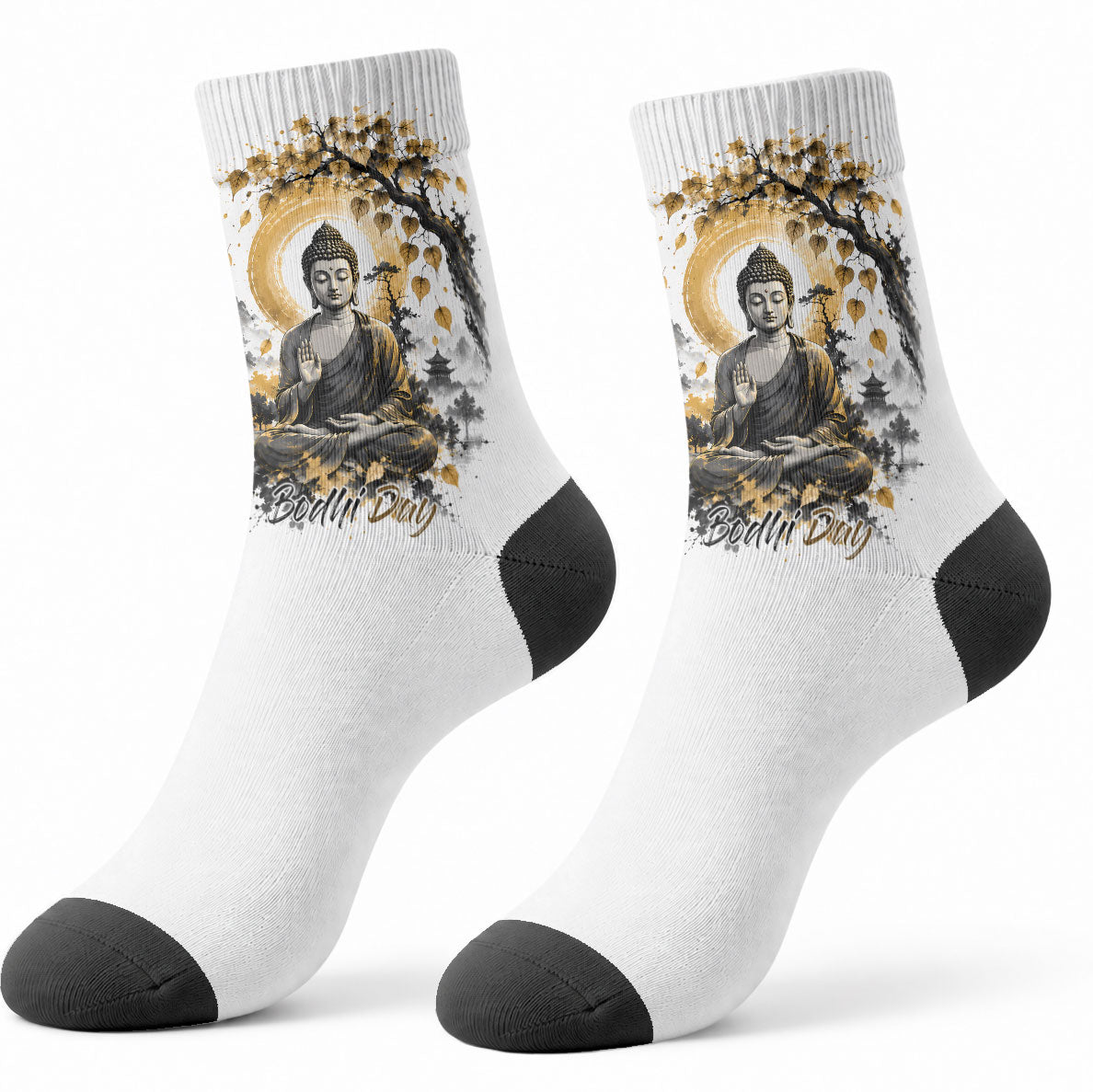 Bodhi Day Crew Socks Zen Meditation Ink Wash Landscape Art