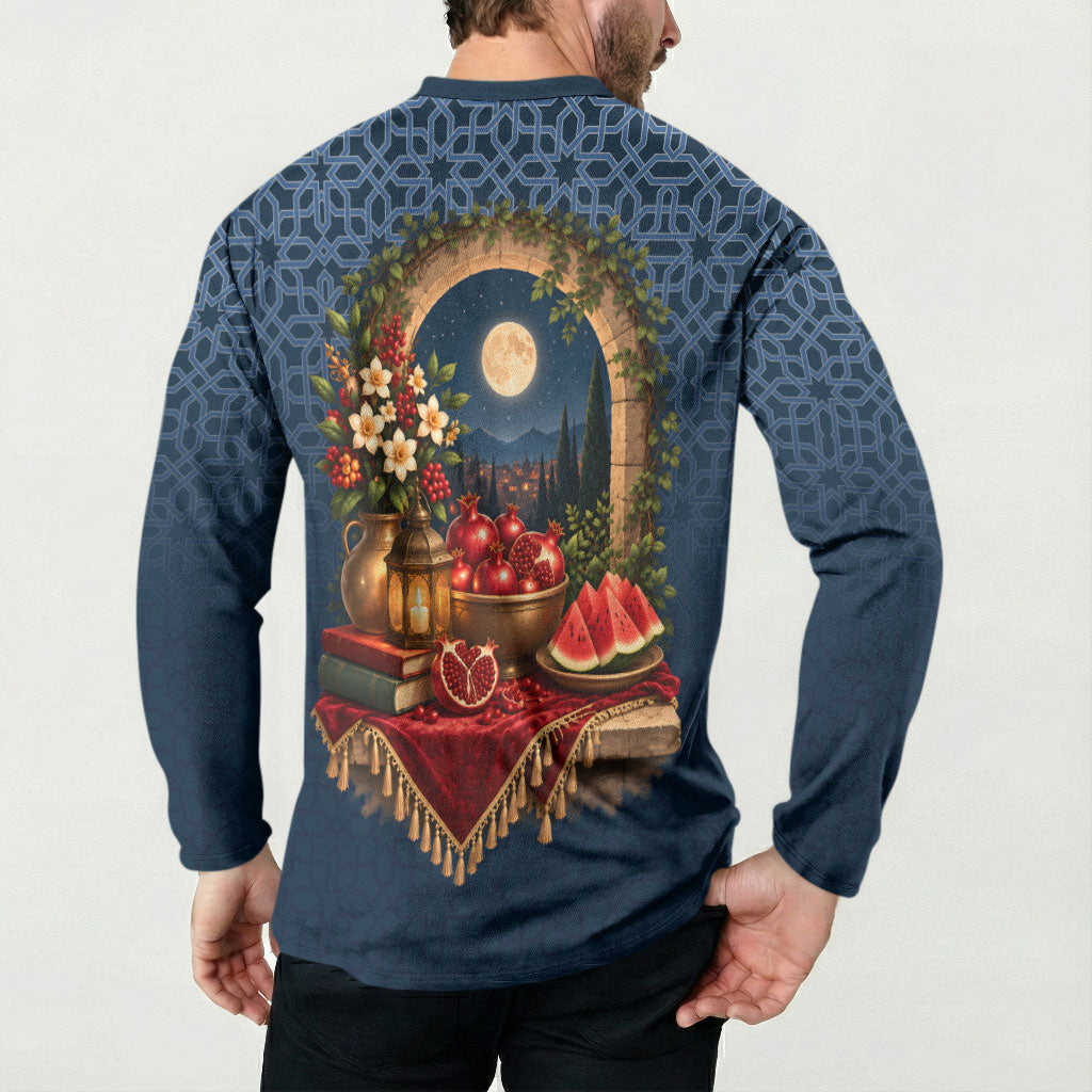 Yalda Night Pomegranate And Lantern Button Sweatshirt Persian Winter Solstice Celebration Traditional Art