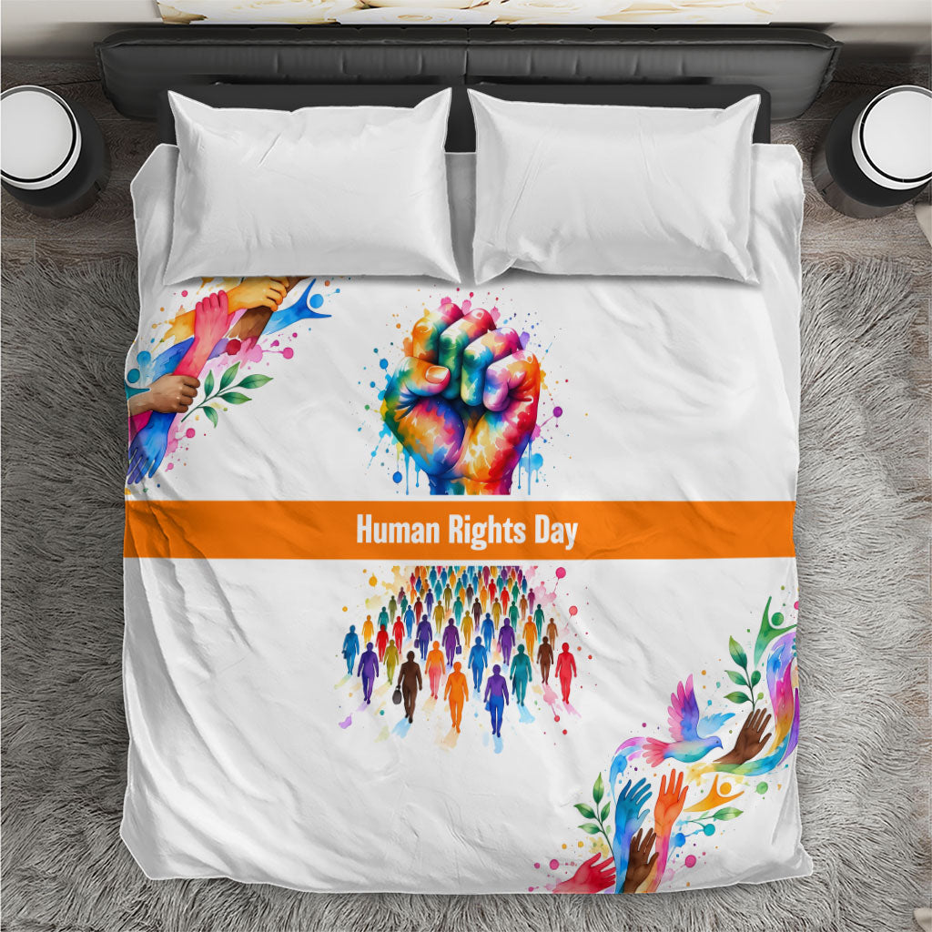 Human Rights Day Dignity And Justice For All Bedding Set Raised Fist Peace Dove Watercolor Art