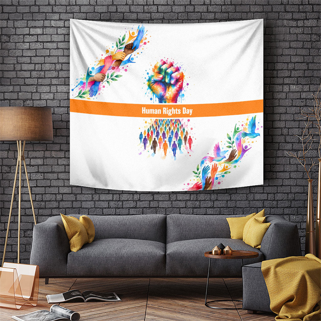 Human Rights Day Dignity And Justice For All Tapestry Raised Fist Peace Dove Watercolor Art