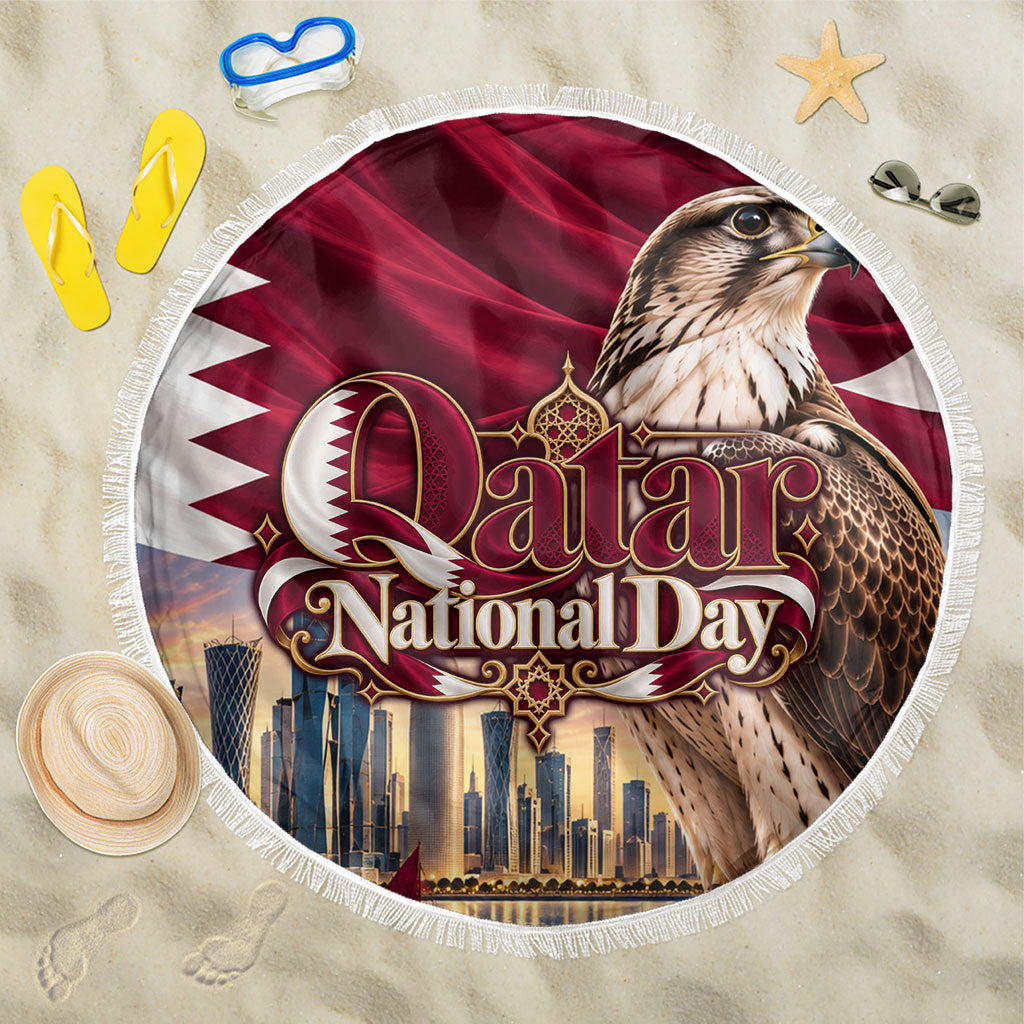Qatar National Day Falcon Beach Blanket Doha Skyline Traditional Art