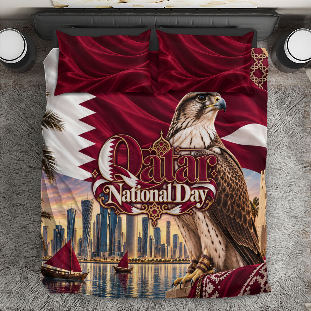 Qatar National Day Falcon Bedding Set Doha Skyline Traditional Art