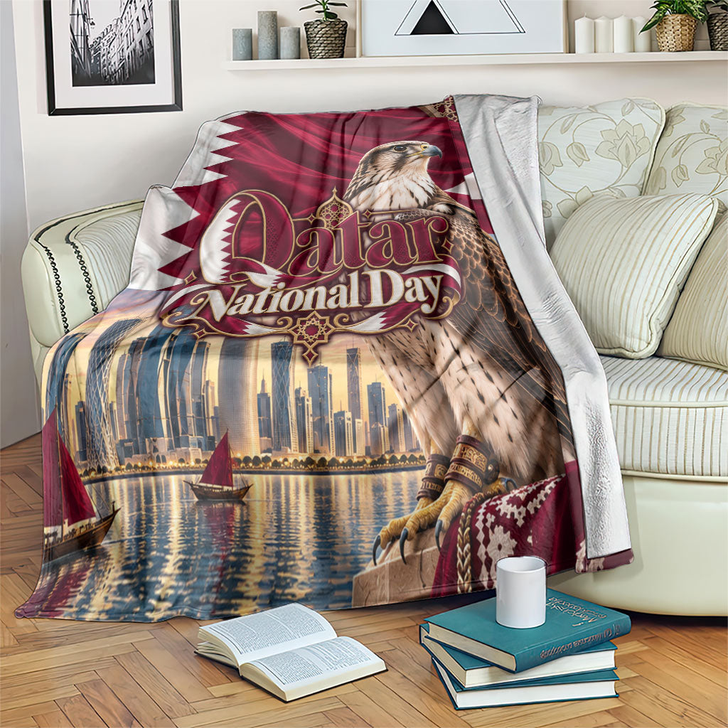 Qatar National Day Falcon Blanket Doha Skyline Traditional Art