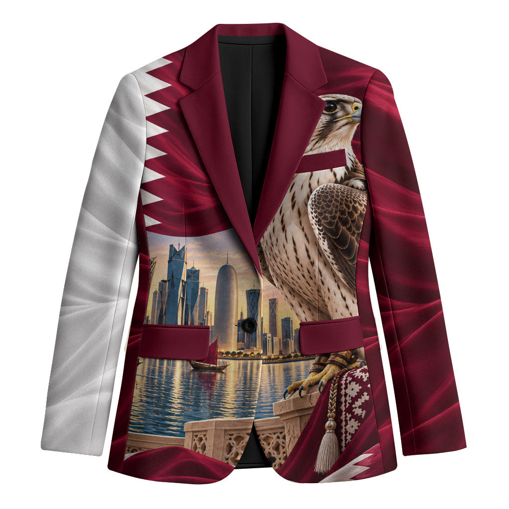 Qatar National Day Falcon Blazer Doha Skyline Traditional Art