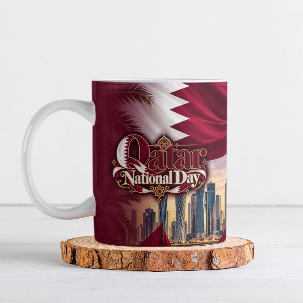 Qatar National Day Falcon Ceramic Mug Doha Skyline Traditional Art