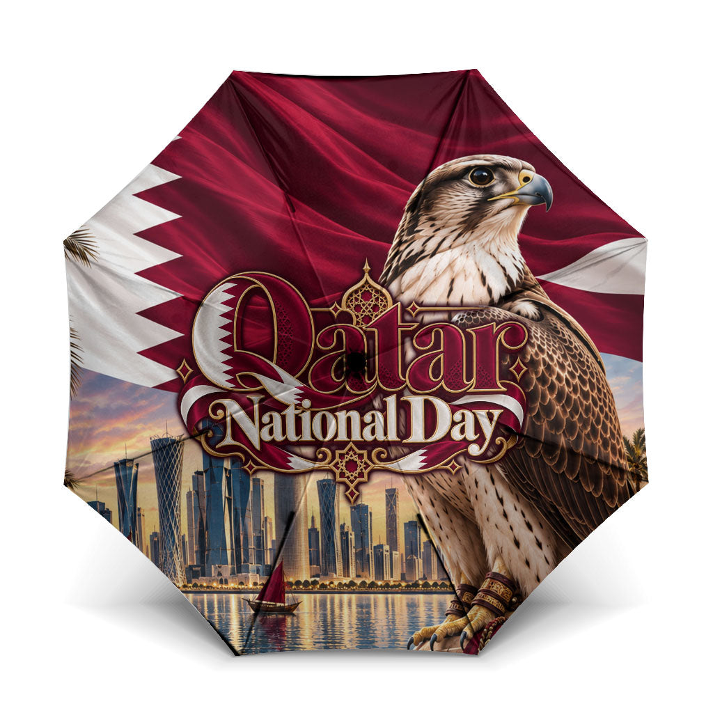 Qatar National Day Falcon Umbrella Doha Skyline Traditional Art