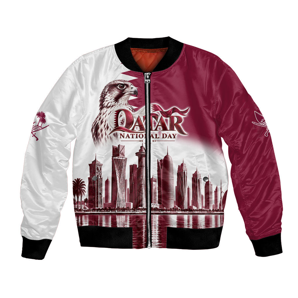 Qatar National Day Falcon Bomber Jacket Doha Skyline Graphic Art