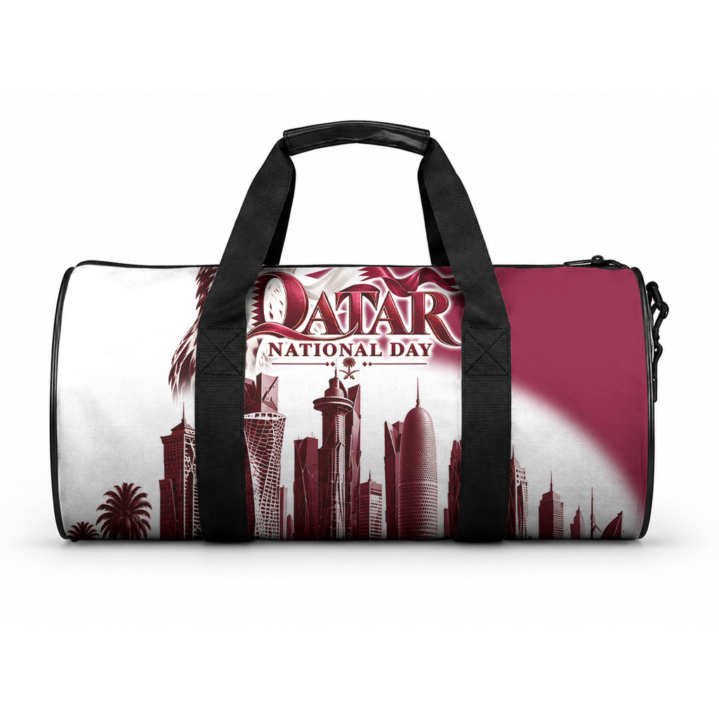 Qatar National Day Falcon Duffle Bag Doha Skyline Graphic Art
