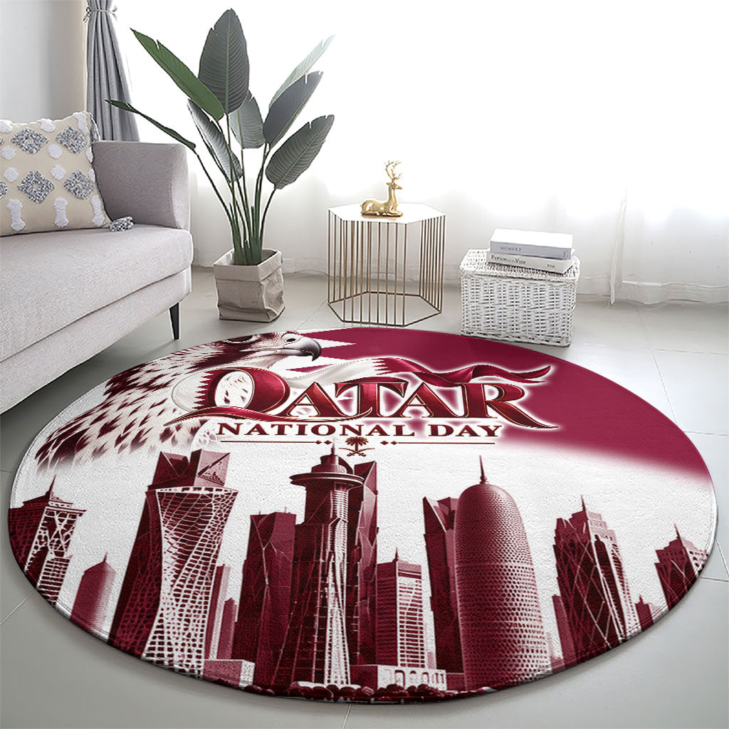 Qatar National Day Falcon Round Carpet Doha Skyline Graphic Art