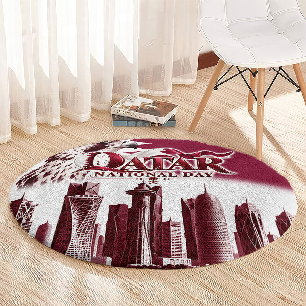 Qatar National Day Falcon Round Carpet Doha Skyline Graphic Art
