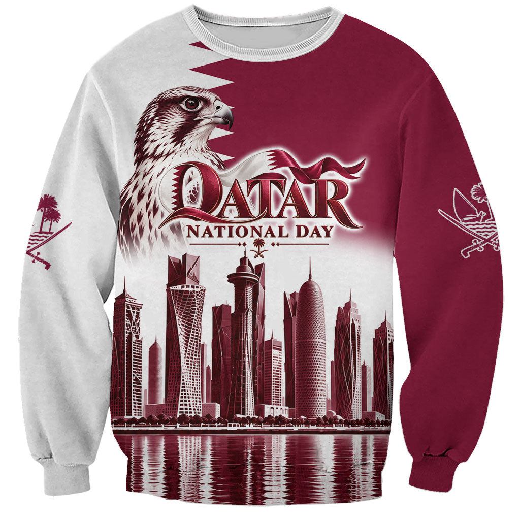 Qatar National Day Falcon Sweatshirt Doha Skyline Graphic Art