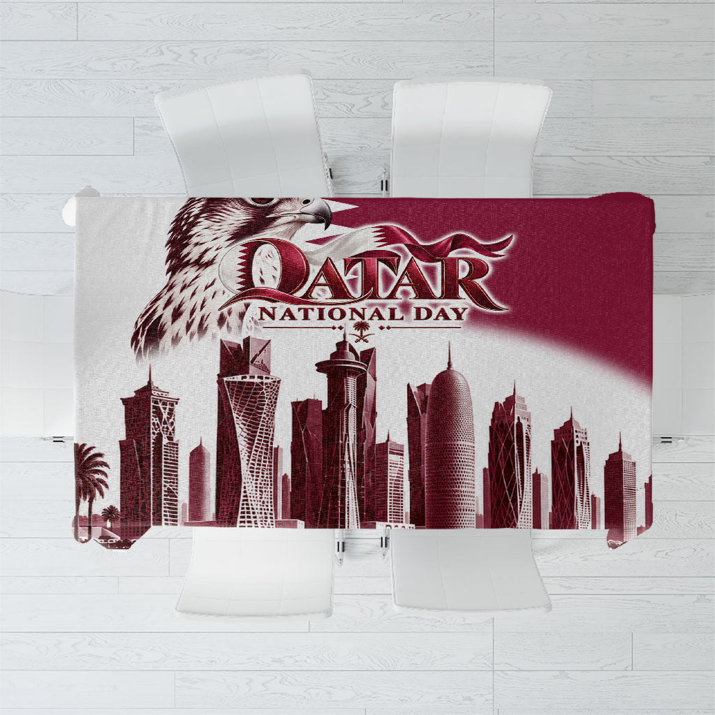Qatar National Day Falcon Tablecloth Doha Skyline Graphic Art