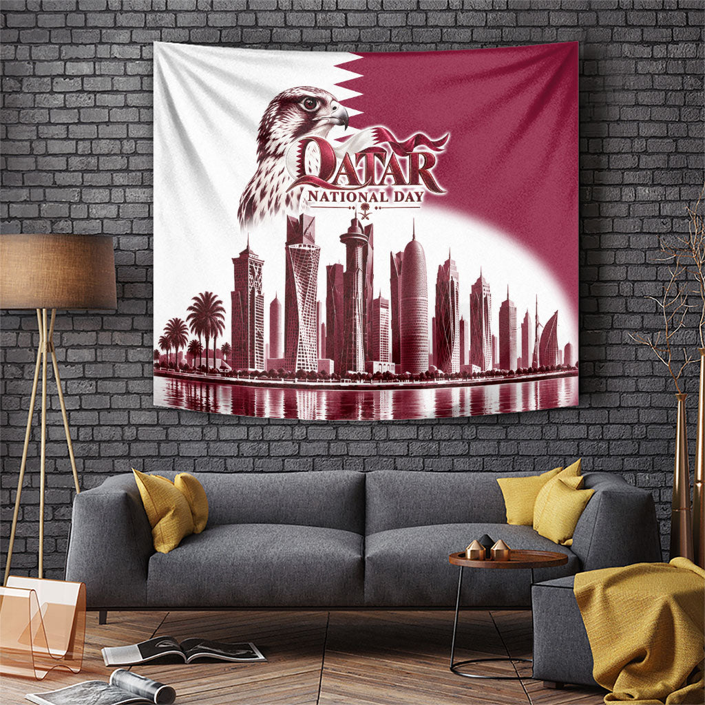 Qatar National Day Falcon Tapestry Doha Skyline Graphic Art
