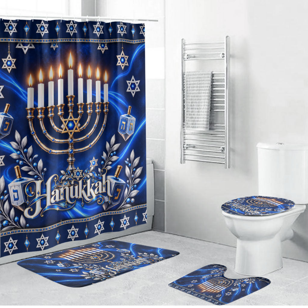 Hanukkah Menorah And Star Of David Bathroom Set 3D Glowing Festival Of Lights Jewish Tradition