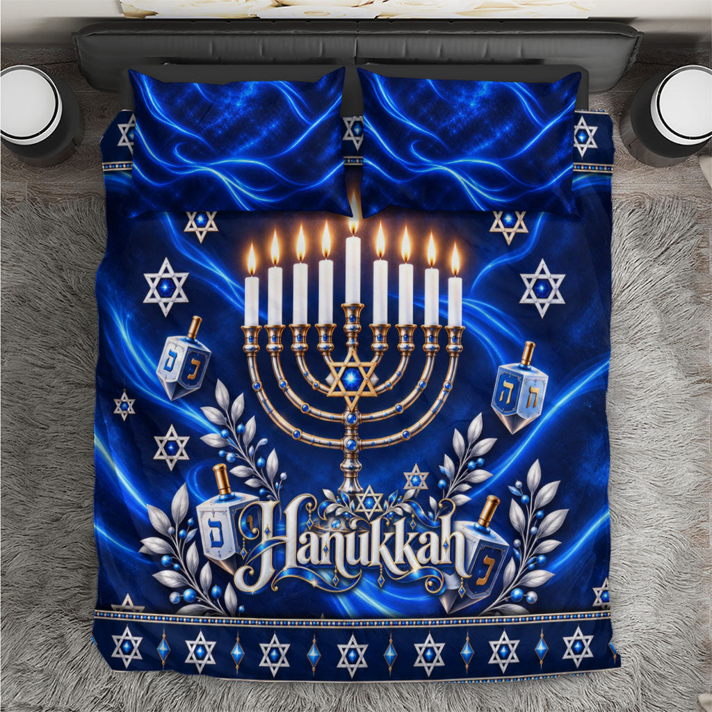 Hanukkah Menorah And Star Of David Bedding Set 3D Glowing Festival Of Lights Jewish Tradition