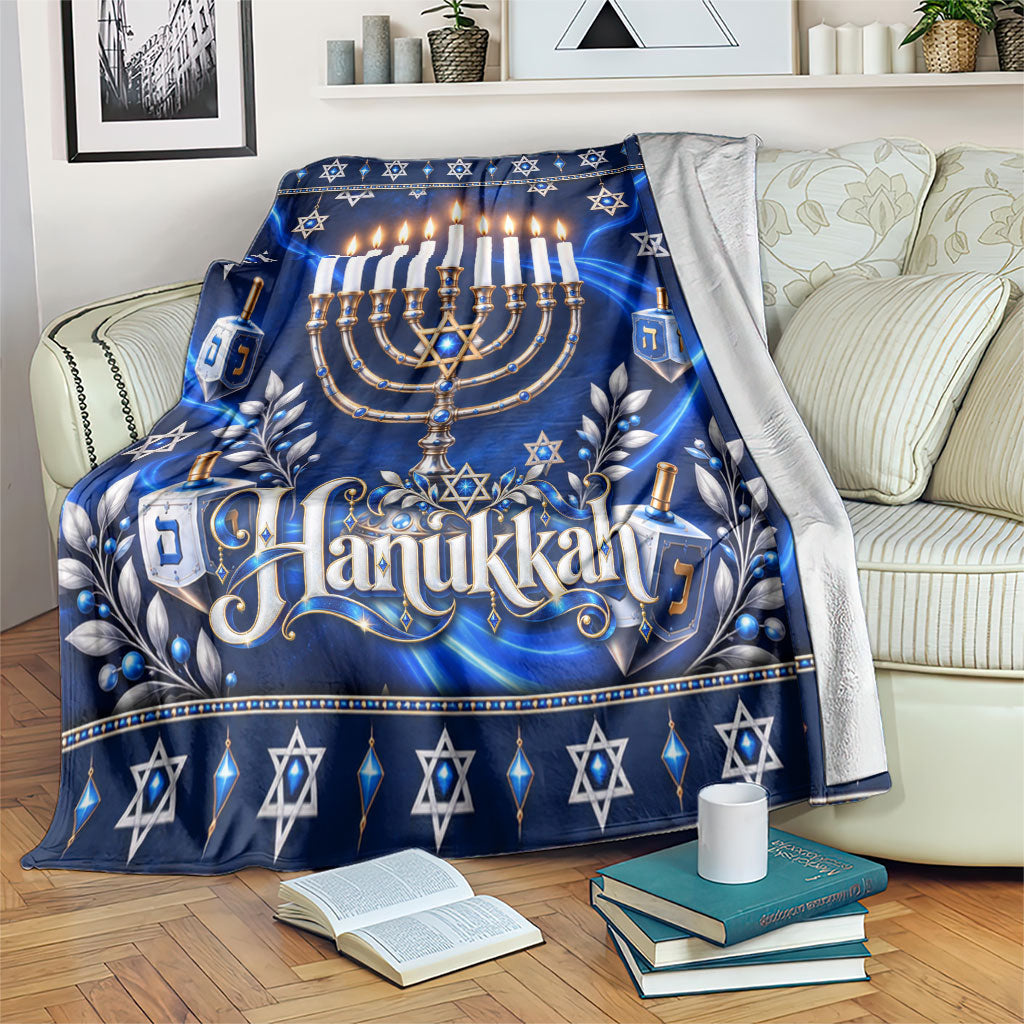 Hanukkah Menorah And Star Of David Blanket 3D Glowing Festival Of Lights Jewish Tradition