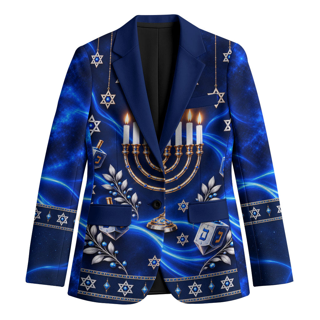Hanukkah Menorah And Star Of David Blazer 3D Glowing Festival Of Lights Jewish Tradition