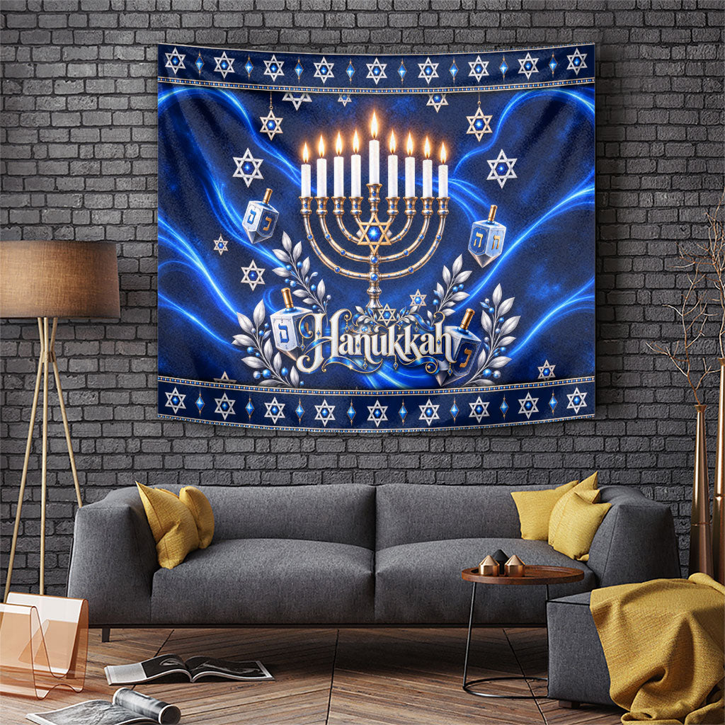 Hanukkah Menorah And Star Of David Tapestry 3D Glowing Festival Of Lights Jewish Tradition