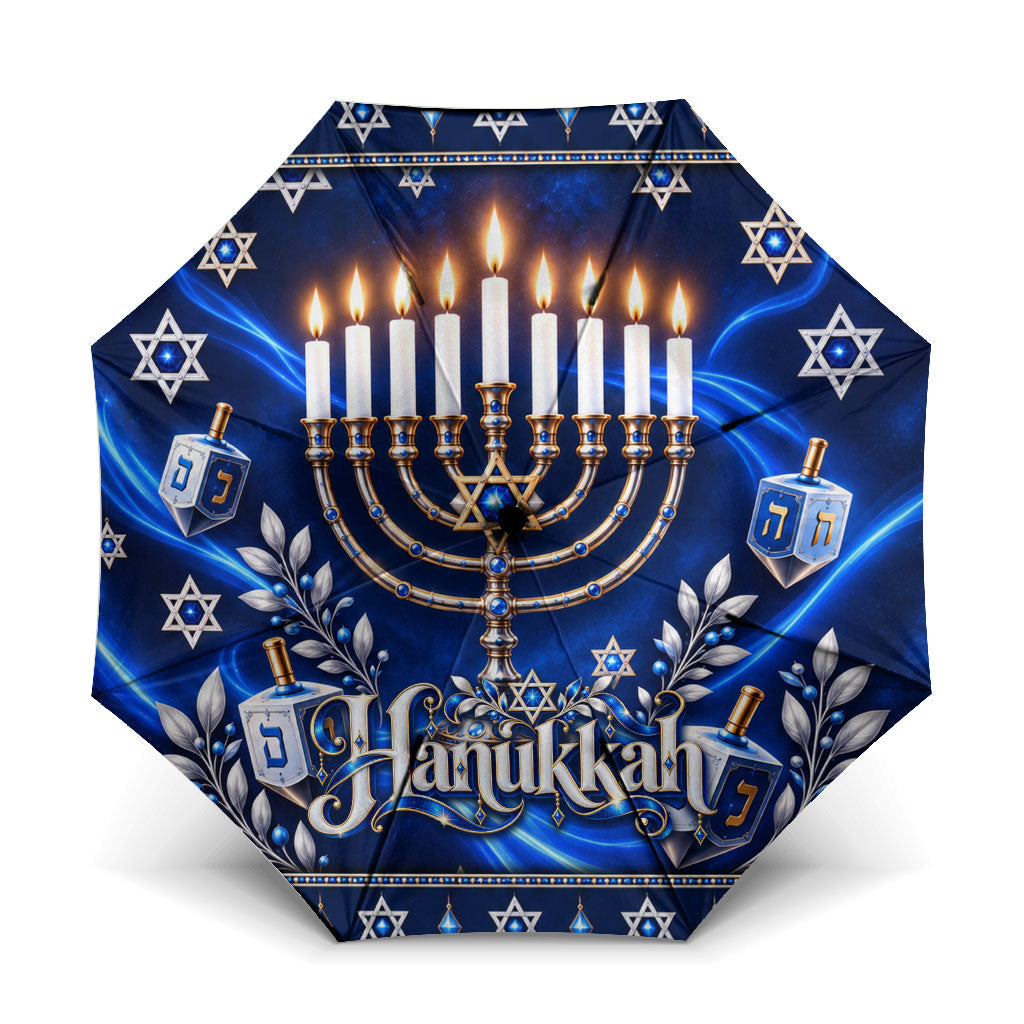 Hanukkah Menorah And Star Of David Umbrella 3D Glowing Festival Of Lights Jewish Tradition