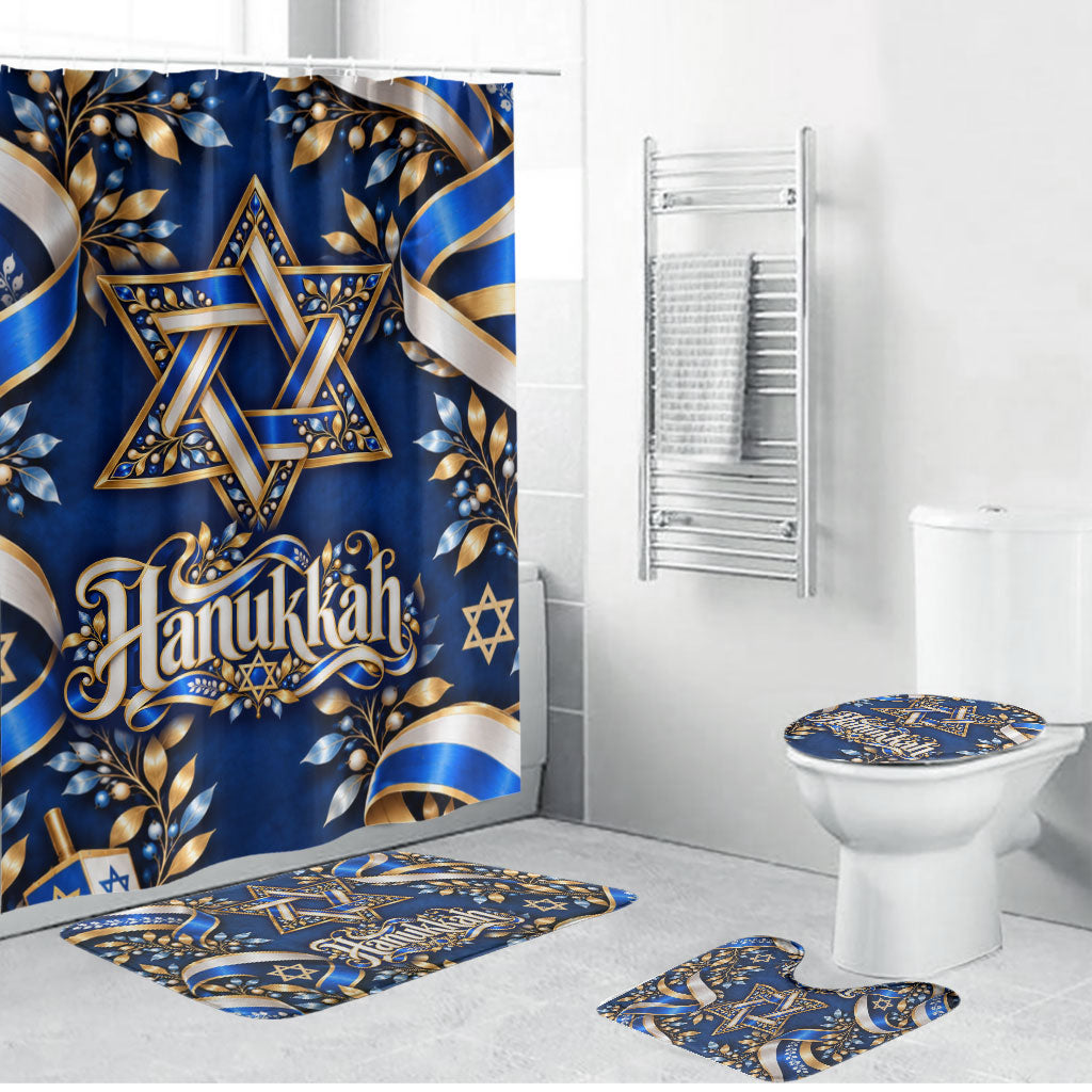Hanukkah Star Of David Bathroom Set Elegant Floral Ribbon Festival Of Lights Jewish