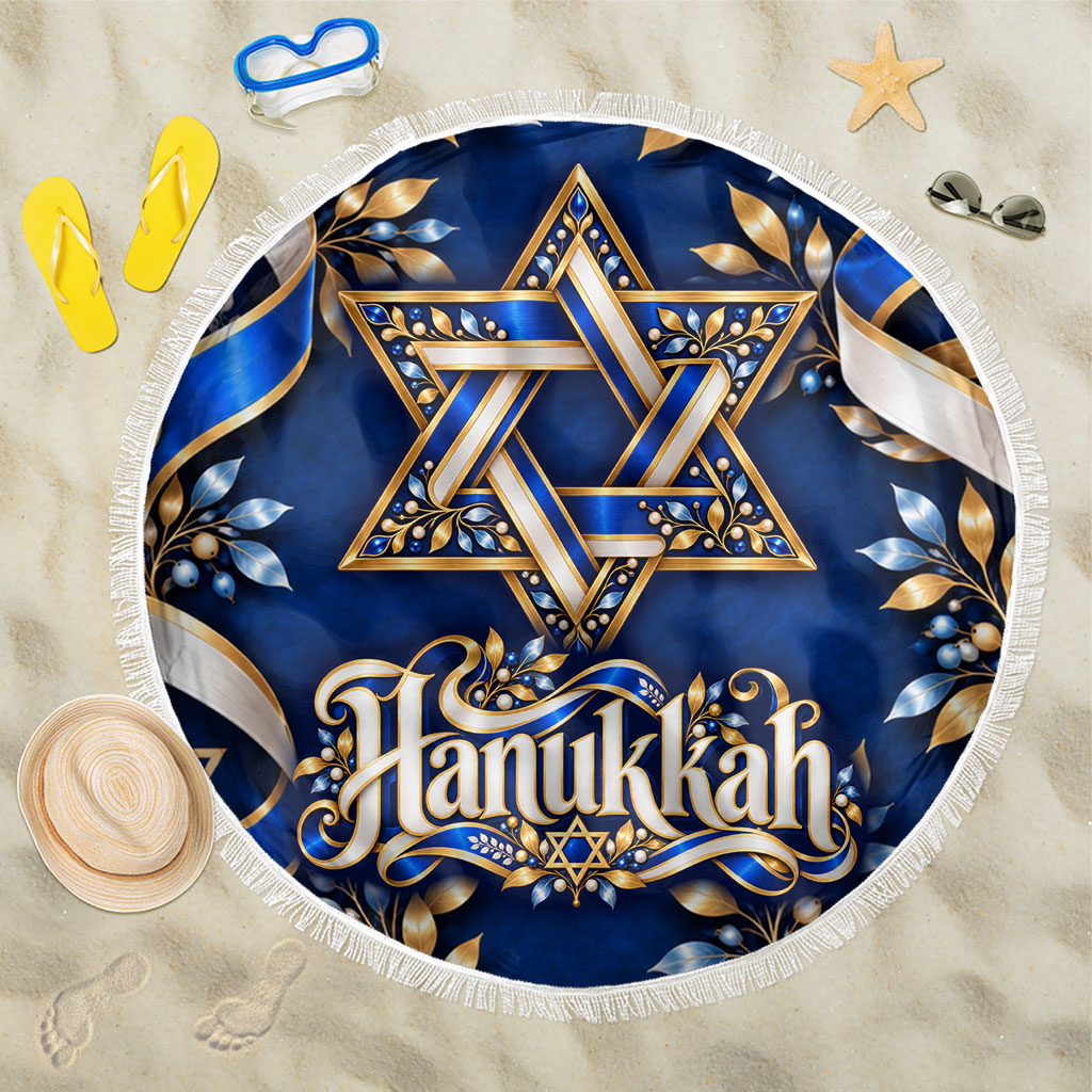 Hanukkah Star Of David Beach Blanket Elegant Floral Ribbon Festival Of Lights Jewish