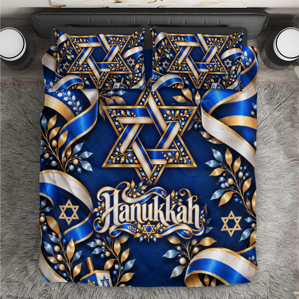Hanukkah Star Of David Bedding Set Elegant Floral Ribbon Festival Of Lights Jewish