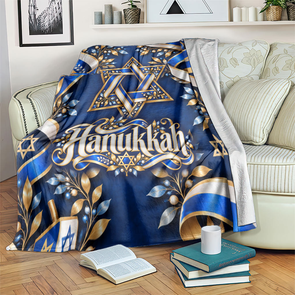 Hanukkah Star Of David Blanket Elegant Floral Ribbon Festival Of Lights Jewish