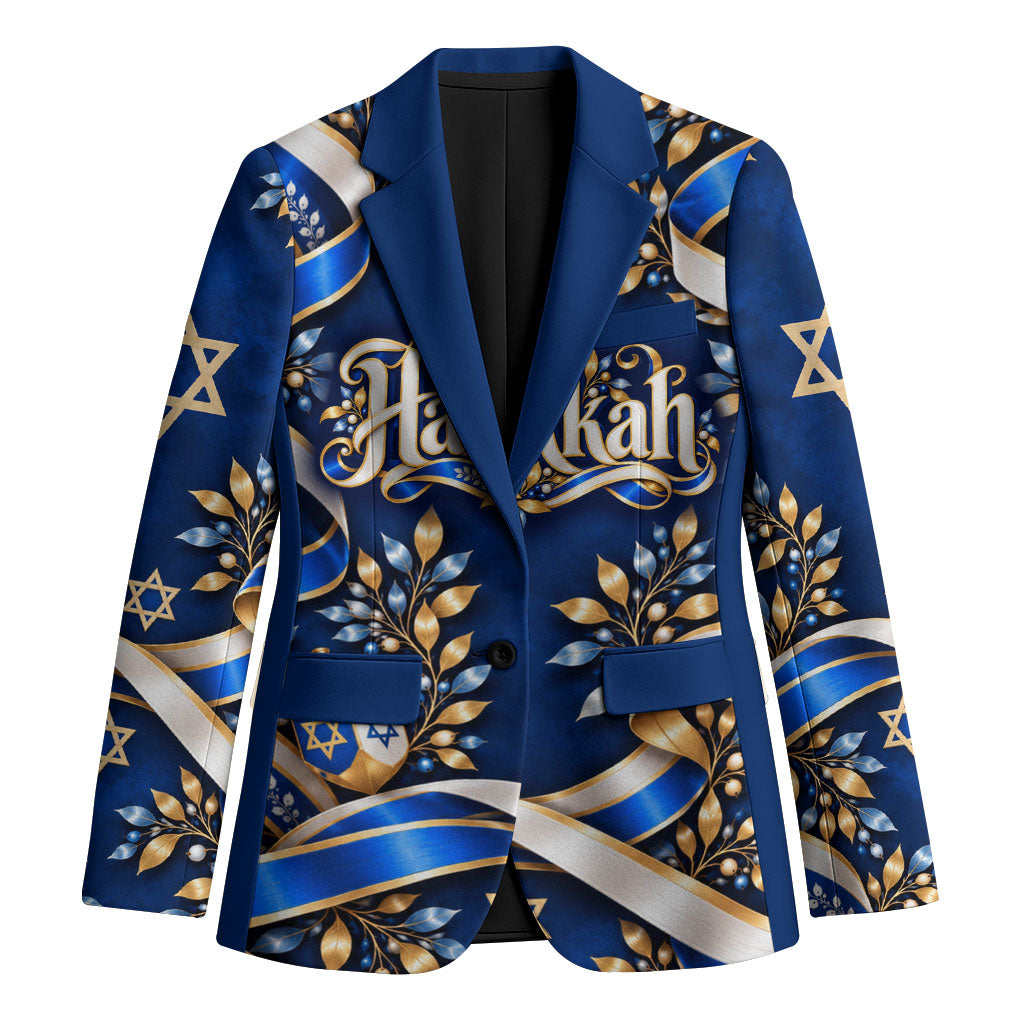 Hanukkah Star Of David Blazer Elegant Floral Ribbon Festival Of Lights Jewish