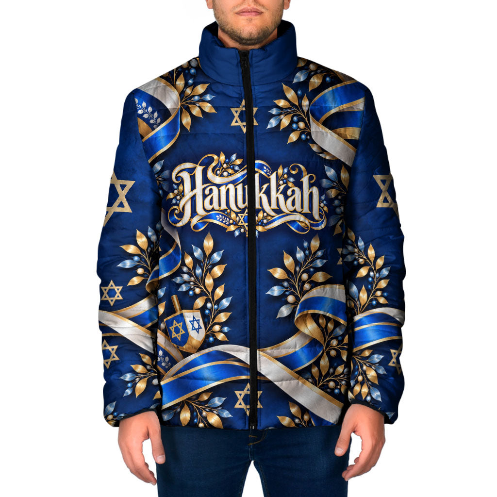 Hanukkah Star Of David Padded Jacket Elegant Floral Ribbon Festival Of Lights Jewish