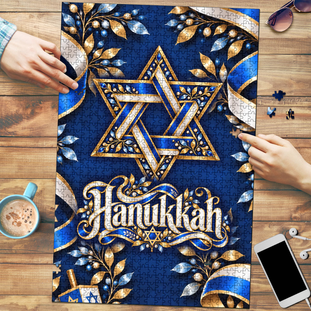 Hanukkah Star Of David Puzzle Elegant Floral Ribbon Festival Of Lights Jewish